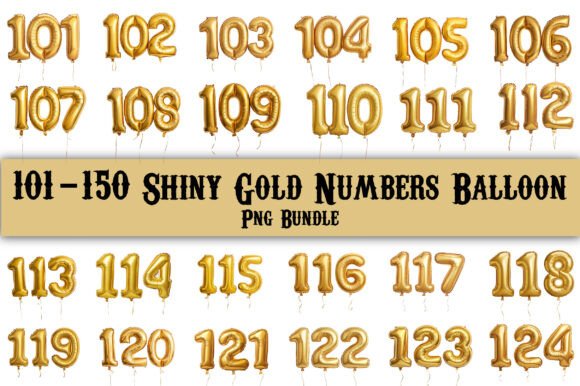 Download 101-150 Gold Numbers Balloon PNG Bundle - Balloon Collection