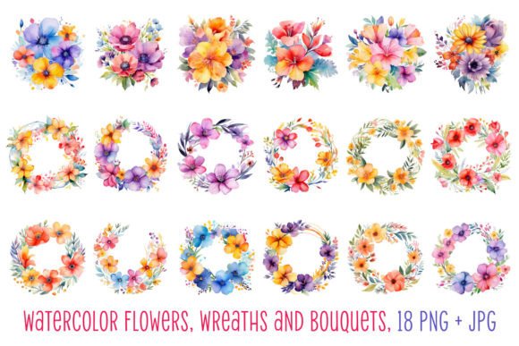 Download Watercolor Floral Wreaths and Bouquets - Bouquet Collection