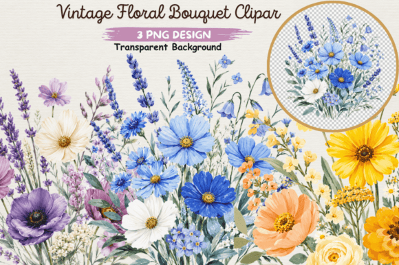 Download Vintage Floral Bouquet Clipart PNG,Flora - Bouquet Collection