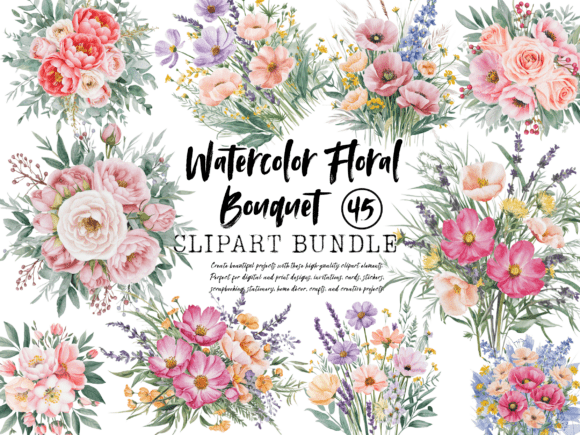 Download Vintage Watercolor Floral Bouquet Clipar - Bouquet Collection