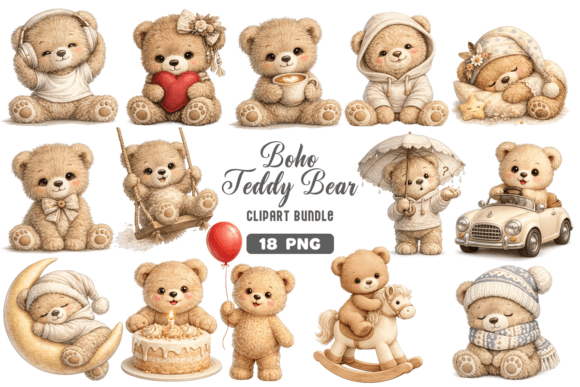Download Boho Teddy Bear Baby Clipart PNG Bundle - Boho teddy bear Collection