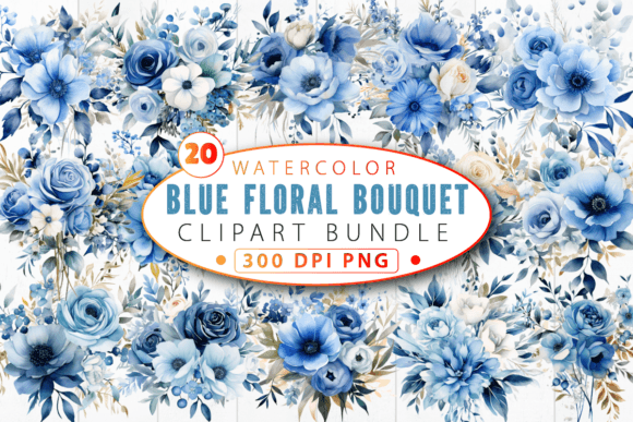 Download Watercolor Blue Floral Bouquet Clipart B - Bouquet Collection