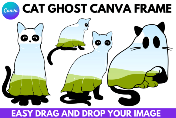 Download Cat Ghost Halloween Canva Frame Bundle - Halloween Collection
