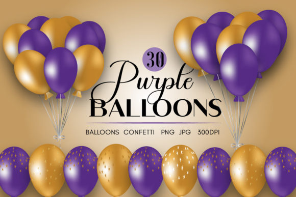 Download Realistic Balloons in Purple and Gold - Balloon Collection