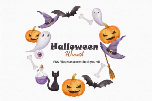 Download Halloween Wreath Watercolor Frame PNG - Halloween Collection