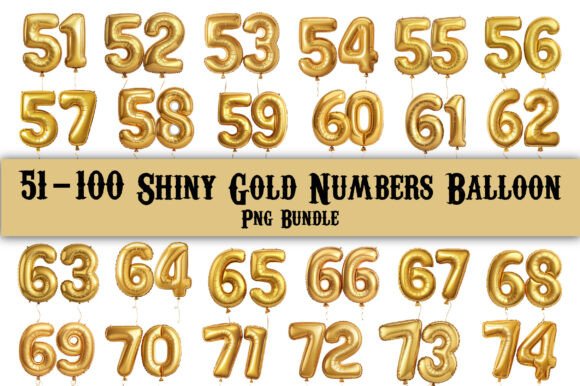 Download 51-100 Gold Numbers Balloon PNG Bundle - Balloon Collection