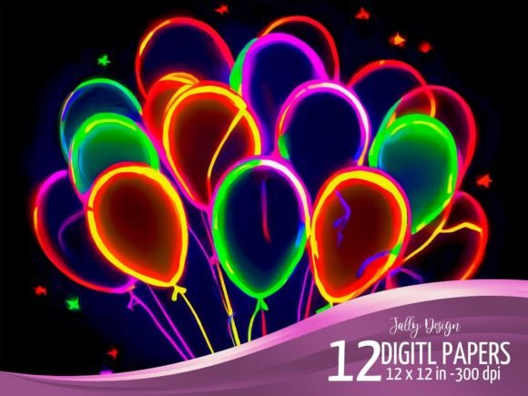 Download Neon Birthday Balloons on Darkness Scene - Balloon Collection