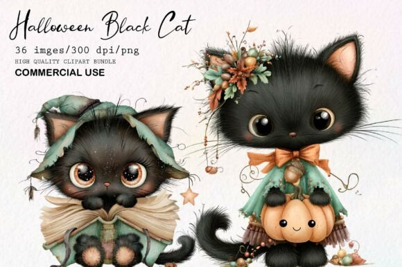 Download Whimsical Halloween Black Cat Clipart - Halloween Collection