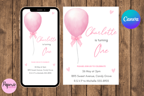 Download One Birthday Invitation Girl Balloon - Balloon Collection