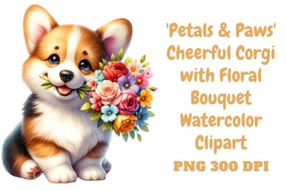 Download Cheerful Corgi &amp; Floral Bouquet Clipart - Bouquet Collection