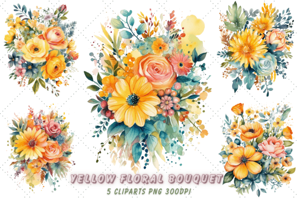 Download Watercolor Yellow Floral Bouquet Clipart - Bouquet Collection