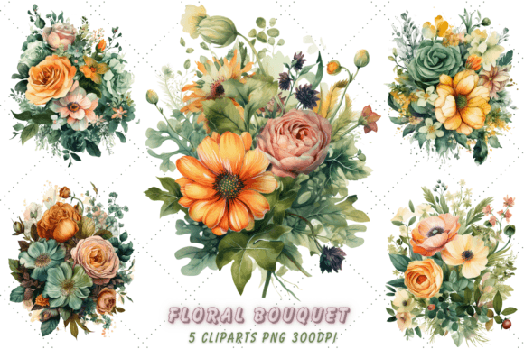 Download Green Floral Bouquet Watercolor Clipart - Bouquet Collection