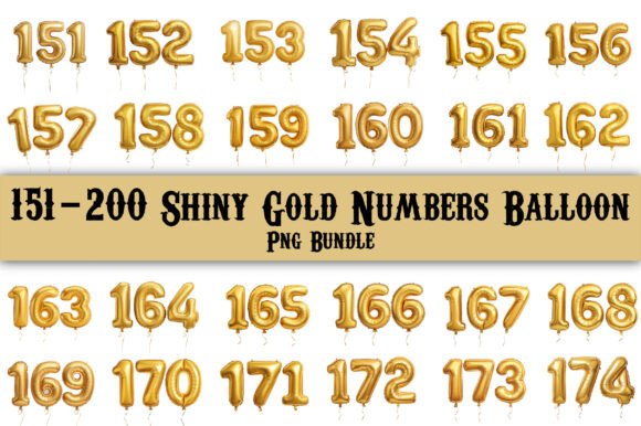 Download 151-200 Gold Numbers Balloon PNG Bundle - Balloon Collection