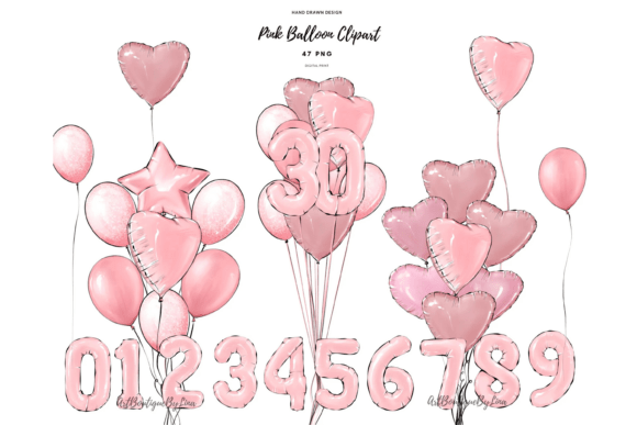 Download Pink Balloon Clipart Set: Hearts - Balloon Collection